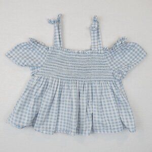 Tommy Bahama Girls M 7/8 Top Blue White Smock Bow Straps Stretch Short Sleeve